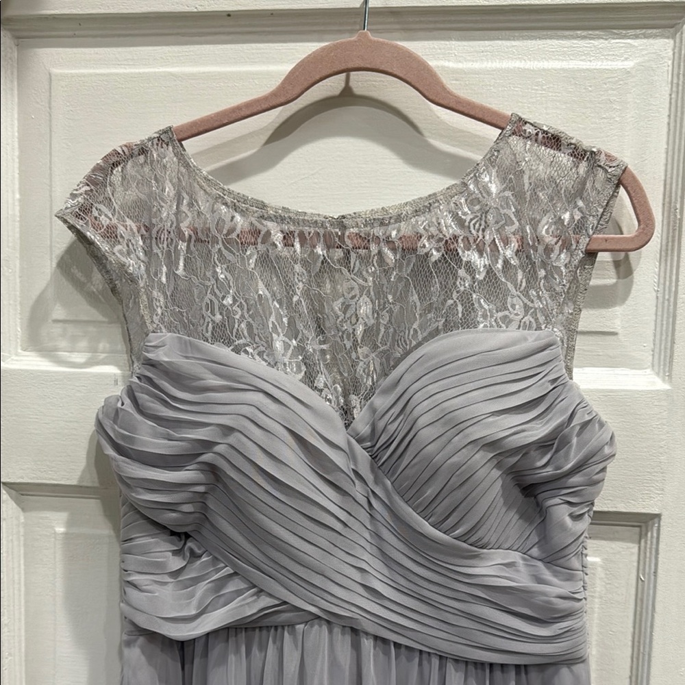 Elegant Lace and Pleated Gray Dress